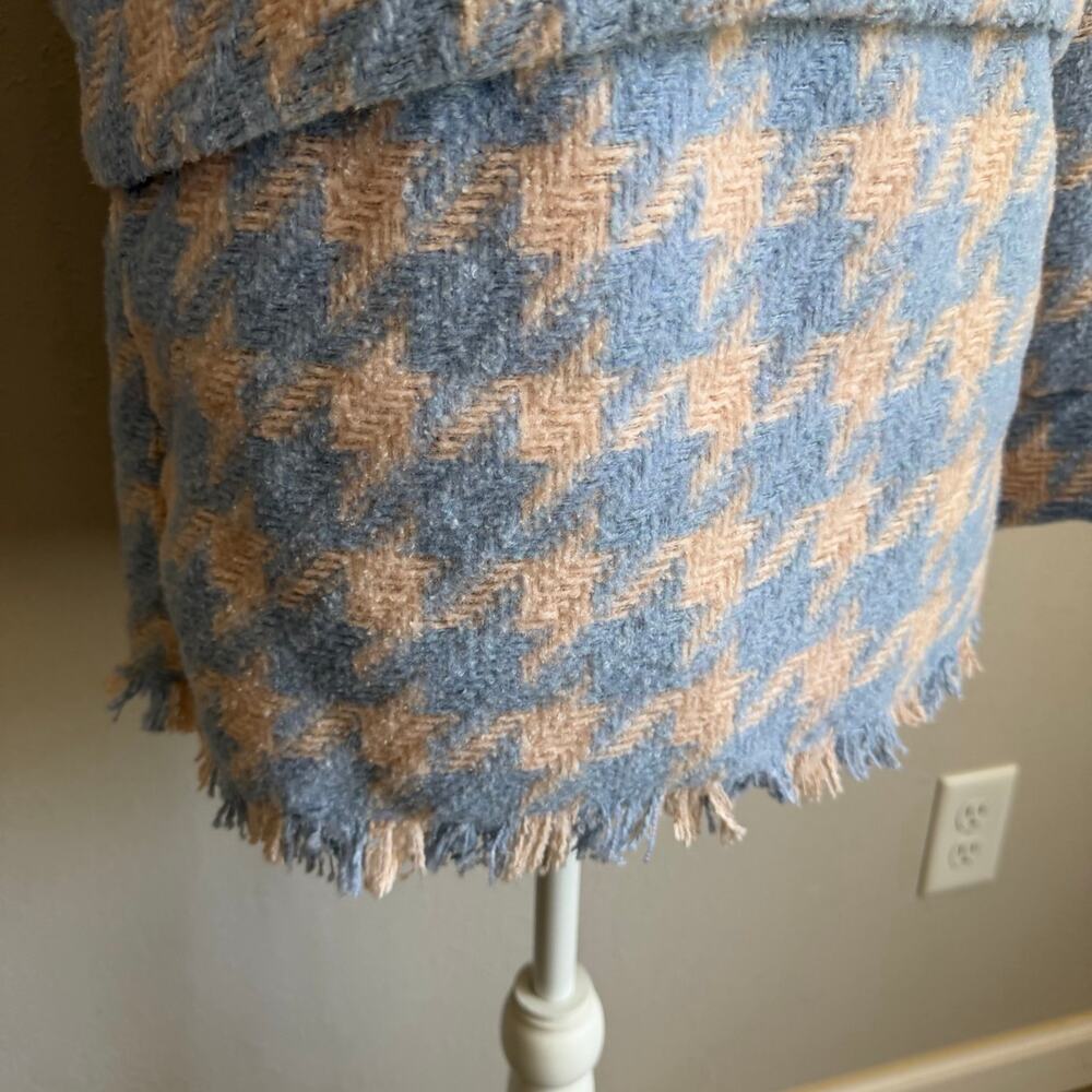 Storets Lori Houndstooth 2 Piece Set Sky Blue Pink Wool Cardigan Skirt Womens M - Picture 8 of 10